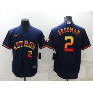 Men's Houston Astros #2 Alex Bregman Number Navy Blue Rainbow Stitched MLB Cool Base Nike Jersey