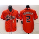 Men's Houston Astros #2 Alex Bregman Number Orange With Patch Cool Base Stitched Baseball Jersey