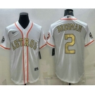 Men's Houston Astros #2 Alex Bregman White Gold 2022 World Series Champions Stitched Cool Base Nike Jersey