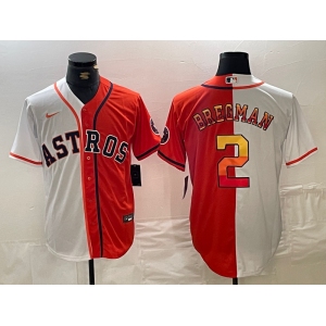 Men's Houston Astros #2 Alex Bregman White Orange Split Stitched Baseball Jersey