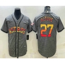 Men's Houston Astros #27 Jose Altuve Grey Gridiron With Patch Cool Base Stitched Baseball Jersey