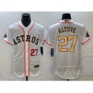 Men's Houston Astros #27 Jose Altuve Number 2023 White Gold World Serise Champions Patch Flex Base Stitched Jersey2