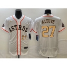 Men's Houston Astros #27 Jose Altuve Number 2023 White Gold World Serise Champions Patch Flex Base Stitched Jersey