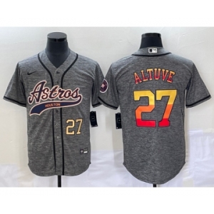 Men's Houston Astros #27 Jose Altuve Number Grey Gridiron Cool Base Stitched Baseball Jersey