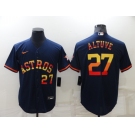 Men's Houston Astros #27 Jose Altuve Number Navy Blue Rainbow Stitched MLB Cool Base Nike Jersey