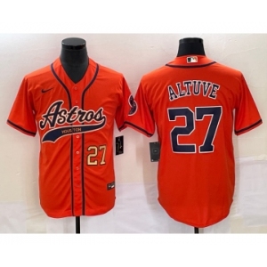 Men's Houston Astros #27 Jose Altuve Number Orange With Patch Cool Base Stitched Baseball Jersey