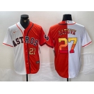 Men's Houston Astros #27 Jose Altuve Number White Orange Split Stitched Baseball Jersey