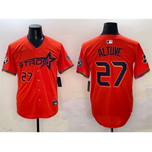 Men's Houston Astros #27 Jose Altuve Orange 2025 City Connect With Texas Patch Limited Stitched Baseball Jersey