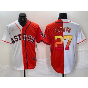 Men's Houston Astros #27 Jose Altuve White Orange Split Stitched Baseball Jersey