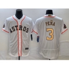 Men's Houston Astros #3 Jeremy Pena 2023 White Gold World Serise Champions Patch Flex Base Stitched Jersey