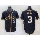 Men's Houston Astros #3 Jeremy Pena Black Gold Player Number Cool Base Jersey