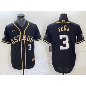 Men's Houston Astros #3 Jeremy Pena Black Gold Player Number Cool Base Jersey