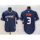 Men's Houston Astros #3 Jeremy Pena Navy 2025 City Connect With Texas Patch Limited Stitched Baseball Jersey