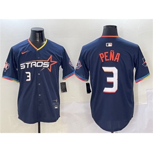 Men's Houston Astros #3 Jeremy Pena Navy 2025 City Connect With Texas Patch Limited Stitched Baseball Jersey