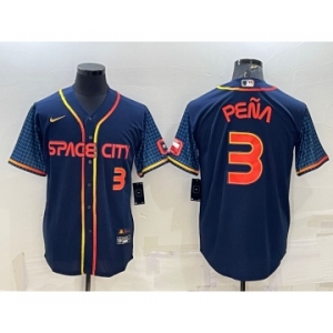 Men's Houston Astros #3 Jeremy Pena Number 2022 Navy Blue City Connect Cool Base Stitched Jersey