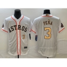 Men's Houston Astros #3 Jeremy Pena Number 2023 White Gold World Serise Champions Patch Flex Base Stitched Jersey1