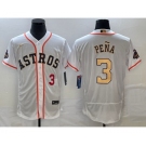 Men's Houston Astros #3 Jeremy Pena Number 2023 White Gold World Serise Champions Patch Flex Base Stitched Jersey2