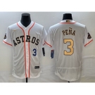 Men's Houston Astros #3 Jeremy Pena Number 2023 White Gold World Serise Champions Patch Flex Base Stitched Jersey