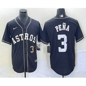 Men's Houston Astros #3 Jeremy Pena Number Black Cool Base Stitched Baseball Jersey