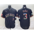 Men's Houston Astros #3 Jeremy Pena Number Black Rainbow World Serise Champions Patch Cool Base Stitched Jersey