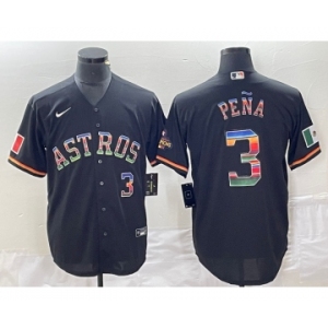 Men's Houston Astros #3 Jeremy Pena Number Black Rainbow World Serise Champions Patch Cool Base Stitched Jersey