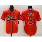 Men's Houston Astros #3 Jeremy Pena Number Orange With Patch Cool Base Stitched Baseball Jersey