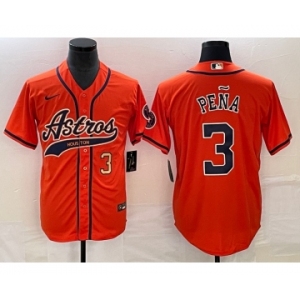 Men's Houston Astros #3 Jeremy Pena Number Orange With Patch Cool Base Stitched Baseball Jersey