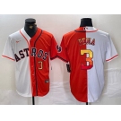 Men's Houston Astros #3 Jeremy Pena Number White Orange Split Stitched Baseball Jersey