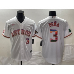 Men's Houston Astros #3 Jeremy Pena Number White Rainbow World Serise Champions Patch Cool Base Stitched Jersey