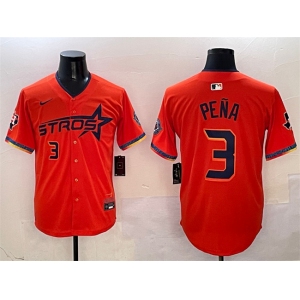 Men's Houston Astros #3 Jeremy Pena Orange 2025 City Connect With Texas Patch Limited Stitched Baseball Jersey