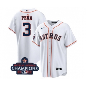 Men's Houston Astros #3 Jeremy Pena White 2022 World Series Champions Cool Base Stitched Baseball Jersey