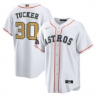 Men's Houston Astros #30 Kyle Tucker 2023 White Gold World Serise Champions Patch Cool Base Stitched Jersey