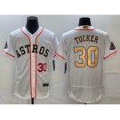 Men's Houston Astros #30 Kyle Tucker Number 2023 White Gold World Serise Champions Patch Flex Base Stitched Jersey2