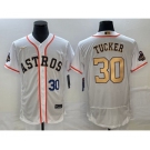 Men's Houston Astros #30 Kyle Tucker Number 2023 White Gold World Serise Champions Patch Flex Base Stitched Jersey