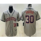 Men's Houston Astros #30 Kyle Tucker Number Grey With Patch Stitched MLB Cool Base Nike Jersey