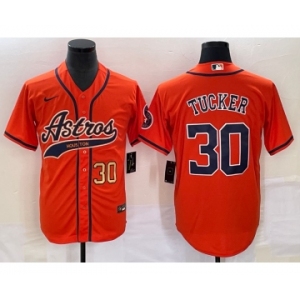 Men's Houston Astros #30 Kyle Tucker Number Orange With Patch Cool Base Stitched Baseball Jersey