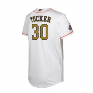 Men's Houston Astros #30 Kyle Tucker White New Gold 2022 World Series Champions Stitched Cool Base Nike Jersey