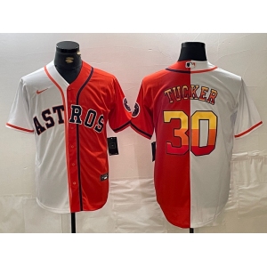 Men's Houston Astros #30 Kyle Tucker White Orange Split Stitched Baseball Jersey