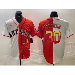 Men's Houston Astros #30 Kyle Tucker White Orange Split Stitched Baseball Jerseys