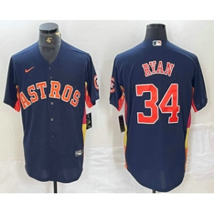 Men's Houston Astros #34 Nolan Ryan Navy Blue Team Logo Stitched MLB Cool Base Nike Jersey