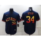 Men's Houston Astros #34 Nolan Ryan Number Navy Blue Rainbow Stitched MLB Cool Base Nike Jersey