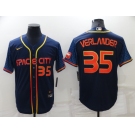 Men's Houston Astros #35 Justin Verlander Number 2022 Navy Blue City Connect Cool Base Stitched Jersey