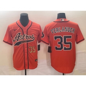 Men's Houston Astros #35 Justin Verlander Number Orange With Patch Cool Base Stitched Baseball Jersey
