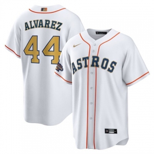 Men's Houston Astros #44 Yordan Alvarez 2023 White Gold World Serise Champions Patch Cool Base Stitched Jersey