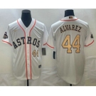 Men's Houston Astros #44 Yordan Alvarez Number 2023 White Gold World Serise Champions Patch Cool Base Stitched Jersey