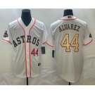 Men's Houston Astros #44 Yordan Alvarez Number 2023 White Gold World Serise Champions Patch Cool Base Stitched Jerseys