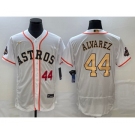 Men's Houston Astros #44 Yordan Alvarez Number 2023 White Gold World Serise Champions Patch Flex Base Stitched Jersey2