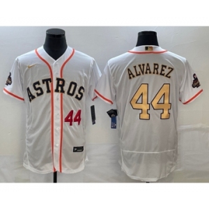 Men's Houston Astros #44 Yordan Alvarez Number 2023 White Gold World Serise Champions Patch Flex Base Stitched Jersey2