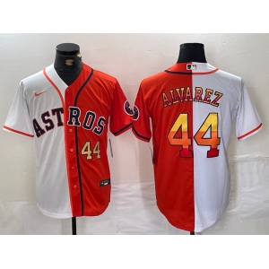 Men's Houston Astros #44 Yordan Alvarez Number White Orange Split Stitched Baseball Jersey