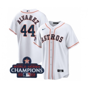 Men's Houston Astros #44 Yordan Alvarez White 2022 World Series Champions Home Stitched Baseball Jersey